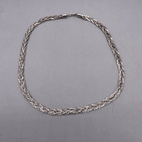 Braided Chain Necklace Spring Ring Closure Silver Tone 22.5 Inches - Picture 2 of 5